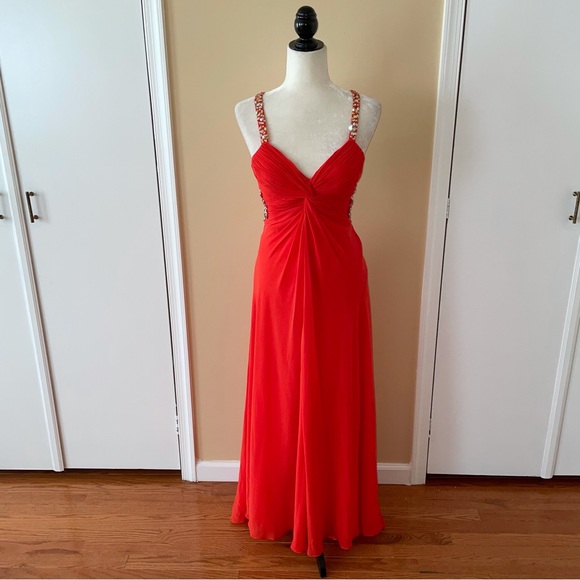 Faviana Orange Cut Out Jewel Detail Dress - Picture 3 of 9